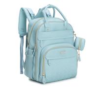 BabbleRoo Leather Diaper Bag Backpack - Baby Essentials Travel Baby Bag, Multi function, Water-Resistant, with Changing Pad, Stroller Straps & Pacifier Case - Unisex, Powder Blue