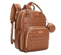 BabbleRoo Leather Diaper Bag Backpack - Baby Essentials Travel Baby Bag, Multi function, Water-Resistant, with Changing Pad, Stroller Straps & Pacifier Case - Unisex, Natural Brown