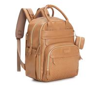 BabbleRoo Leather Diaper Bag Backpack - Baby Essentials Travel Baby Bag, Multi function, Water-Resistant, with Changing Pad, Stroller Straps & Pacifier Case - Unisex, Light Brown