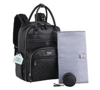 BabbleRoo Leather Diaper Bag Backpack - Baby Essentials Travel Baby Bag, Multi function, with Changing Pad, Stroller Straps & Pacifier Case - Unisex, Black