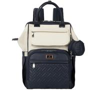 BabbleRoo Vegan Leather Changing Bag Backpack, Large Baby Nappy Changing Diaper Bags Travel Back Pack with Changing Pad & Stroller Straps & Pacifier Holder for Moms and Dads, Blue Cream