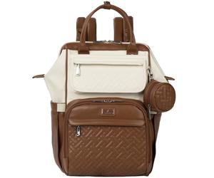 BabbleRoo Vegan Leather Changing Bag Backpack, Large Baby Nappy Changing Diaper Bags Travel Back Pack with Changing Pad & Stroller Straps & Pacifier Holder for Moms and Dads, Coffee Cream