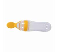 Babe Feeder, 90mL Silicone Babe Cereal Squeeze Babe Food Feeder Babe Food Bottle Feeder with Spoon Fresh Food Cereal for Feeding Cereal, Milk, Porridge (Yellow)