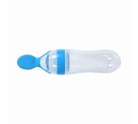 Babe Feeder, 90mL Silicone Babe Cereal Squeeze Babe Food Feeder Babe Food Bottle Feeder with Spoon Fresh Food Cereal for Feeding Cereal, Milk, Porridge (Blue)