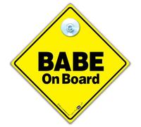 Babe on Board Sign, High Visibility Baby On Board Car Sign for Babes in Black and Yellow 14cm x 14cm