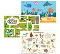 Babebay Disposable Placemats for Baby, 40 Pack Sticky Toddler Placemat for Restaurants, Dining Table, Party, Travel, 12" x 18" with 3 Designs