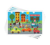 Babebay Disposable Stick-on Placemats 40 Pack for Baby & Kids, Restaurant Table Topper Mat 12'' x 18'' Sticky Place Mats,Toddler Baby Placemat Animals Driving Cars Theme (CDDWKC-LAI-0413)