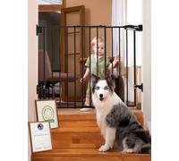 Babelio 26-43" No Bottom Bar Baby Gate for Babies, Elders and Pets, 2-in-1 Hardware Mount Dog Gate for The House, Stairs and Doorways, with Large Walk Thru Door, Black