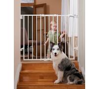 Babelio 26-43" No Bottom Bar Baby Gate for Babies, Elders and Pets, 2-in-1 Hardware Mount Dog Gate for The House, Stairs and Doorways, with Large Walk Thru Door, White
