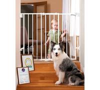 Babelio 26-43" No Bottom Bar Baby Gate for Babies, Elders and Pets, 2-in-1 Hardware Mount Dog Gate for The House, Stairs and Doorways, with Large Walk Thru Door, White
