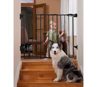 Babelio 26-43" No Bottom Bar Baby Gate for Babies, Elders and Pets, 2-in-1 Hardware Mount Dog Gate for The House, Stairs and Doorways, with Large Walk Thru Door, Black