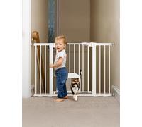 Babelio 29-48" Extra Wide Baby Gate with Adjustable Cat Door,Easy Install Pressure/Hardware Mounted,Auto Close Pet door for Stairs,House,Doorways,Effortless Walk Thru,White