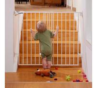 Babelio 34" Tall Auto Close Baby/Dog Gate for Stairs, 2-in-1 Extra-Wide Walk Thru Child Gate, with No Threshold Design, White