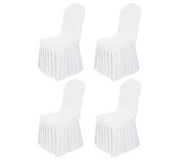 Babenest 4pcs Spandex Skirt Style Chair Covers, Stretch Fabric Removable Washable Chair Protector with Long Skirt, Anti-Dirty Skirted Chair Slipcover for Weddings Banquet Dining Party Ceremony (White)
