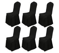 Babenest 6pcs Spandex Skirt Style Chair Covers, Stretch Fabric Removable Washable Chair Protector with Long Skirt, Anti-Dirty Skirted Chair Slipcover for Weddings Banquet Dining Party Ceremony (Black)