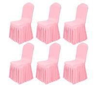 Babenest 6pcs Spandex Skirt Style Chair Covers, Stretch Fabric Removable Washable Chair Protector with Long Skirt, Anti-Dirty Skirted Chair Slipcover for Weddings Banquet Dining Party Ceremony (Pink)