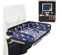 Babenest Airplane Tray Table Cover for Kids with Pockets, Foldable Tray Table Organizer for Toddler, Plane Travel Essentials Must-Haves for Train Buses High Chair and Flying Supplies (Starry Sky Blue)