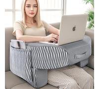 Babenest Reading Pillow for Lap, Armrest Gaming Pillows for Working & Crocheting, Hight Adjustable Lap Desk Pillows for Adult Sitting in Bed Sofa Floor (Stripe Gray)