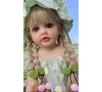 BabeNook Lifelike Reborn Toddler Dolls Girl 22 Inch Realistic Lovely Babies Soft Full Body with Wig Sheath Green Dress Clothes Set