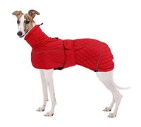 babepet Greyhound Quilted Winter Coat Adjustable Warm Dog Jacket with Zipper Harness Hole, Reflective Waterproof Pet Cold Weather Clothes Vest for Medium Large Dogs Whippet Lurcher Salukis-Red-L