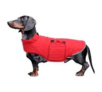 Babepet Quilting Dachshund Coat,Waterproof Small Dog Winter Jacket with Fleece Lining, Reflective Sausage dog Jumper with Harness Hole-Red-XS