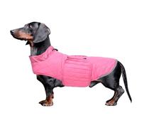 Babepet Quilting Dachshund Coat,Waterproof Small Dog Winter Jacket with Fleece Lining, Reflective Sausage dog Jumper with Harness Hole-Pink-L