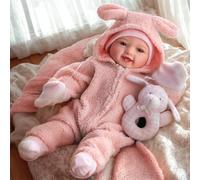 BABESIDE 17inch Baby Doll - Realistic Reborn Doll with Soft Cloth Body - Newborn Babies Wearing a Furry Bunny Ears Jumpsuit with a Cute Smile for Girl