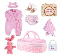 BABESIDE 8 Pieces Reborn-baby Doll Clothes 17-22 In with Bassinet Doll Clothes Accessories for Newborn Doll Clothes (17-22 In pink doll clothes accessories)