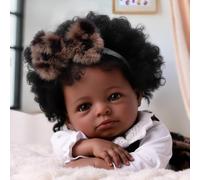 BABESIDE Black Reborn Baby Dolls - 20 Inch 50cm Black Reborn Doll Girl Soft Cloth Body, Lifelike Reborn Toddler Doll with Clothes & Accessories for Kids Age 3+ (Open Eyes)