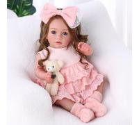 BABESIDE Lifelike Reborn Baby Doll Girl - 20 Inch Realistic Reborn Dolls with Long Hair, Soft Cloth, Toddler Girl with Pink Outfit and Accessories Gift for Kids Age 3+