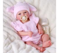 BABESIDE Lifelike Reborn-Baby Dolls 17 Inch Realistic Newborn Baby Doll Girl Open Eyes with Sweet Smile Real Life Babies Full Vinyl Body with Accessories for 3+ Years Old Kids