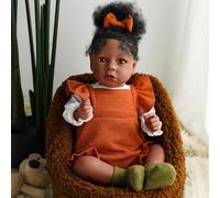 BABESIDE Reborn Black Baby Dolls Girl - 20Inch 50cm Realistic Newborn African American with Rooted Hair and Softness Cloth Body - Lifelike Babies Brown Eyes for Kids Age 3+