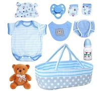 BABESIDE Reborn Dolls Accessories - Bassinet,Bear Doll,Feeding and Caring Set fit 17-22 Inch Reborn Doll Clothes Boy(9 Pcs)