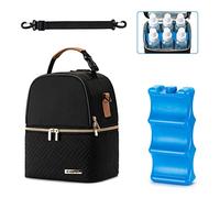 BABEYER Breastmilk Cooler Bag with Ice Pack Fits 6 Baby Bottles up to 9 Ounce, Breast Milk Pump Cooler Bag with Shoulder Strap for Nursing Mom Daycare, Work, Travel- Black