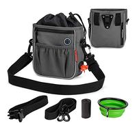 BABEYER Dog Treat Pouch Bag, Dog Walking Bag, Puppy Training Pouch with Collapsible Water Bowl, Built-in Training Clicker, Adjustable Belt and Shoulder Strap 3 Ways to Wear, Grey