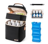 BABEYER Double Layer Milk Bag with Ice Bag Large Capacity Lightweight Leakproof with Shoulder Strap for Nursing Moms and Working Moms Black Bottle Bag, black, Bottle bag