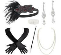 BABEYOND 1920s Accessories Set Flapper 20s Gatsby Accessories Set Roaring 20s Flapper Headband Blackred