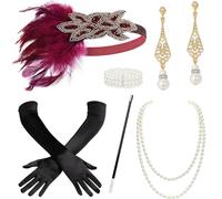 BABEYOND 1920s Accessories Set Flapper 20s Gatsby Costume Accessories Set Roaring 20s Flapper Headband Goldred
