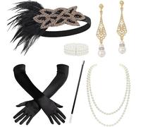 BABEYOND 1920s Accessories Set Flapper 20s Gatsby Costume Accessories Set Roaring 20s Flapper Headband Goldblack