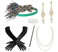 BABEYOND 1920s Accessories Set Flapper 20s Gatsby Costume Accessories Set Roaring 20s Flapper Headband Peacock