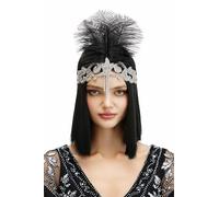 BABEYOND 1920s Elastic Gatsby Headband - Flapper Headpiece with Feather and Rhinestone for Party, Wedding or Art Deco Events Black