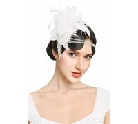 BABEYOND 1920s Feather Headband Accessory - Vintage Flapper Headpiece for Gatsby Party Roaring 20s Costume(White)