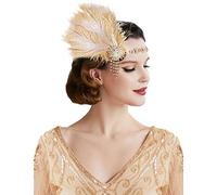 BABEYOND 1920s Feather Headband Peacock Headpiece Crystal Vintage 1920s Flapper Feather Headband Great Gatsby Costume Accessories Roaring 20's Accessories (Gold)