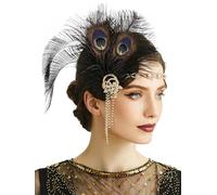 BABEYOND 1920s Feather Headpiece Feather Headband Great Gatsby Hair Accessories for Women Black