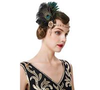 BABEYOND 1920s Feather Headpiece - Peacock Feather Crystal Headband for Great Gatsby Costume (Black)