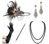 BABEYOND 1920s Flapper Accessories Gatsby Costume Accessories Set 20s Flapper Headband Pearl Necklace Gloves Plastic Holder