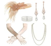 BABEYOND 1920s Flapper Accessories Gatsby Costume Accessories Set 20s Flapper Headband Pearl Necklace Gloves Plastic Holder, Set-119, One Size