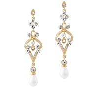 BABEYOND 1920s Flapper Art Deco Gatsby Earrings 20s Flapper Gatsby Accessories Vintage Wedding Dangle Pearl Earrings, 3.4" * 0.79", Zinc, Rhinestone