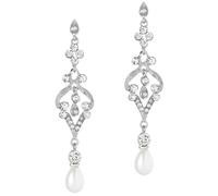 BABEYOND 1920s Flapper Art Deco Gatsby Earrings 20s Flapper Gatsby Accessories Vintage Wedding Dangle Pearl Earrings, 3.4" * 0.79", Zinc, Rhinestone
