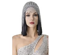 BABEYOND 1920s Flapper Cap Vintage Style Roaring 20s Beaded Flapper Headpiece Exotic Cleopatra Headpiece for Great Gatsby Themed Party (Silver)